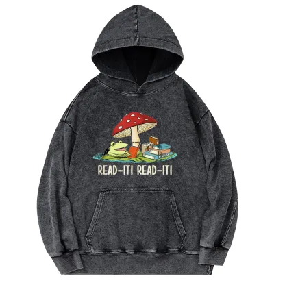 Pagewings Mushroom Read it Book Unisex Washed Hoodie