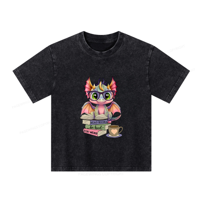 Pagewings Cute Dragon Reading Unisex Kids Washed T-shirt