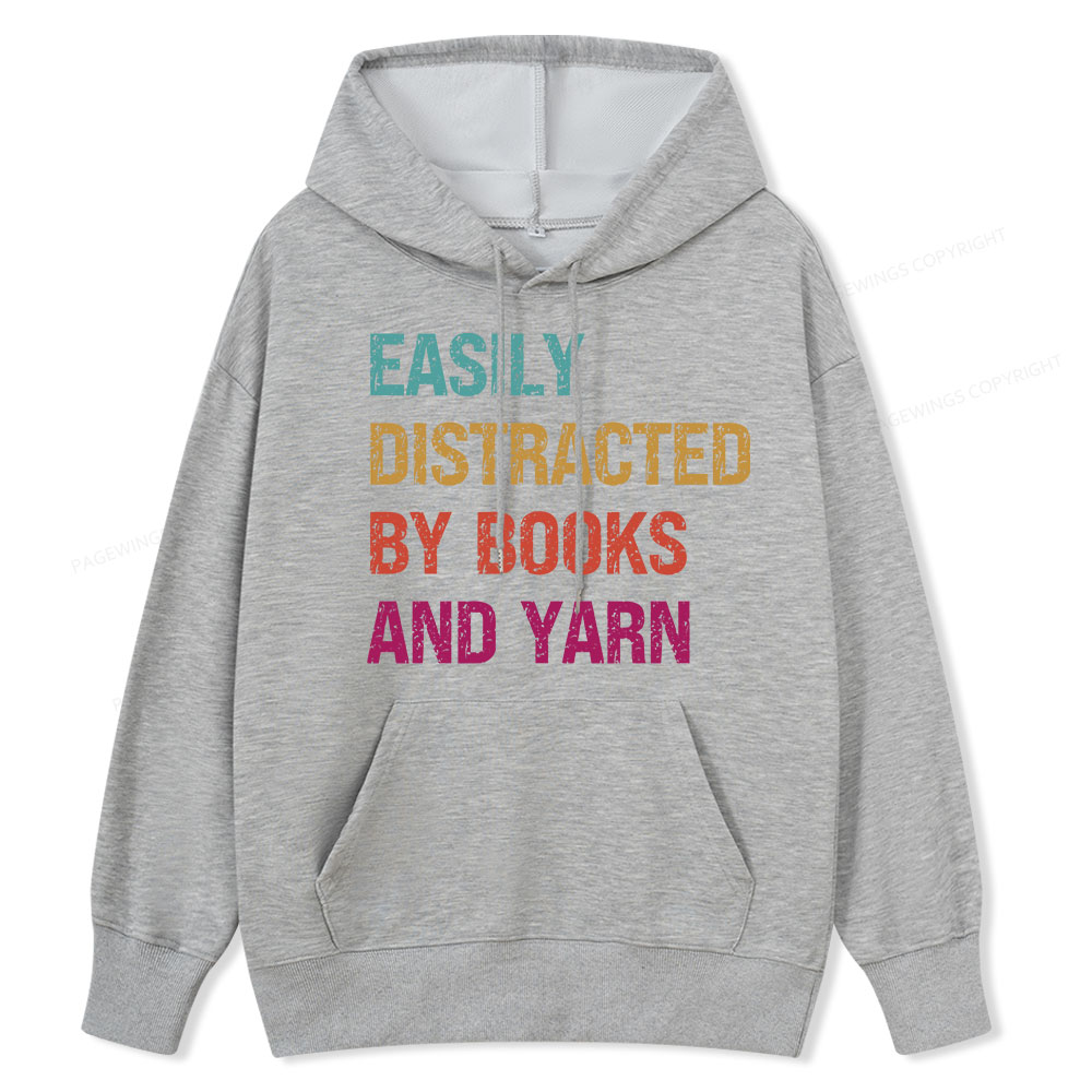 Pagewing Easily Distracted By Books And Yarn  Unisex Classic Hoodie