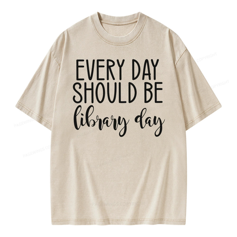 Pagewing Every Day Should Be Library Day Unisex Washed T-shirt
