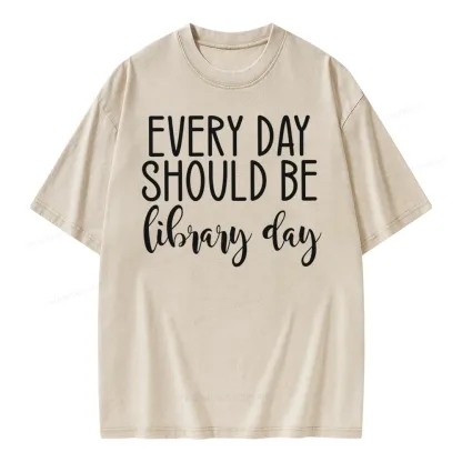 Pagewing Every Day Should Be Library Day Unisex Washed T-shirt