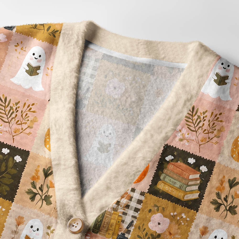Pagewings Halloween Bookish Light Knit Unisex Cardigan Sweaters