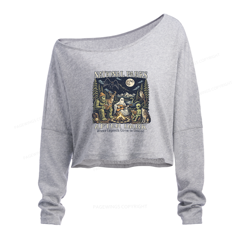 Pagewings National Parks After Dark Slouchy Long Sleeve Off Shoulder T-shirt