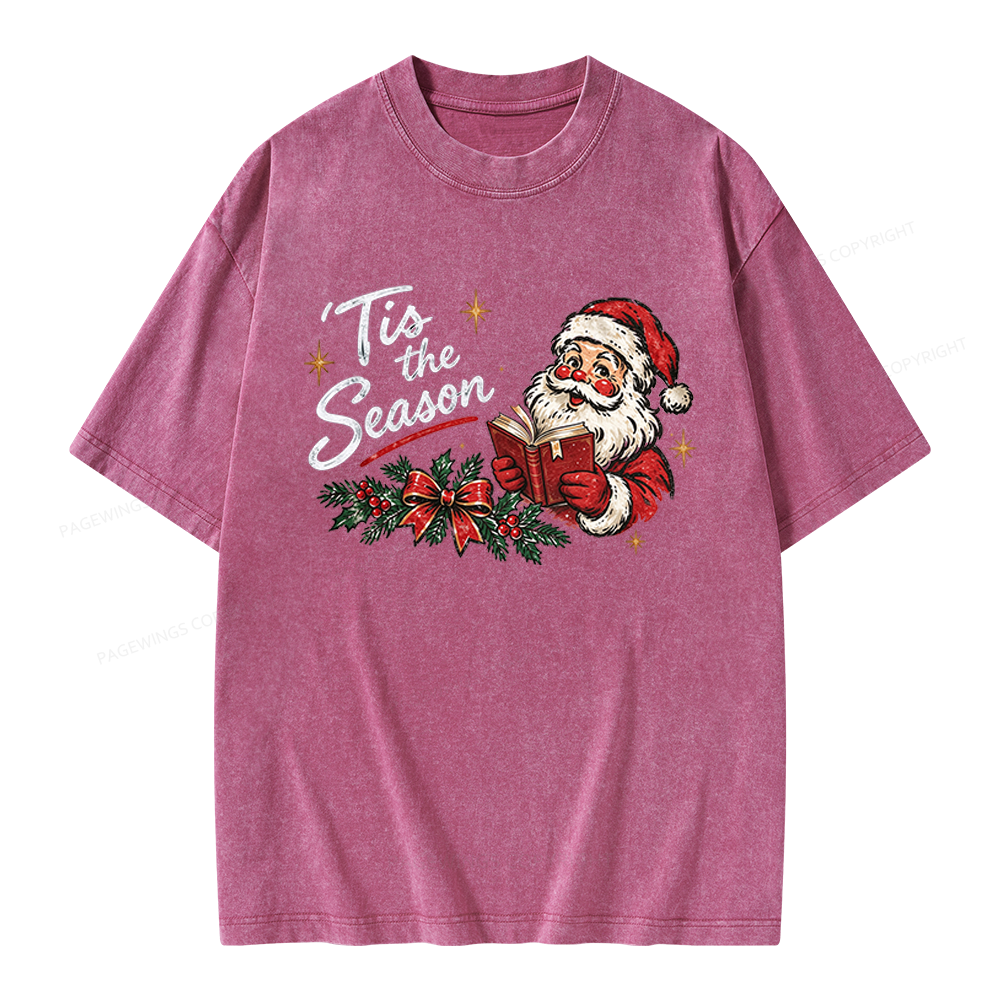 Pagewings Tis The Season Santa Unisex Washed T-shirt