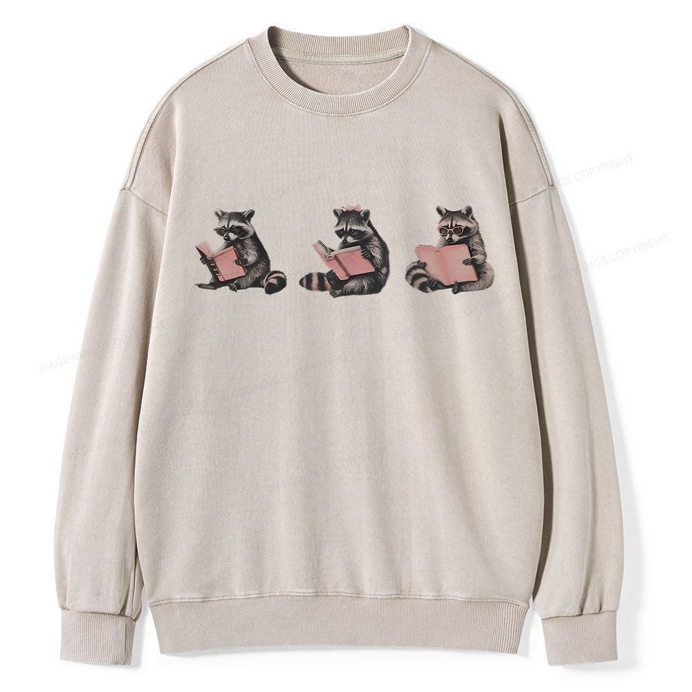 Pagewings Funny Raccoon Bookish Gift Unisex Washed Sweatshirt