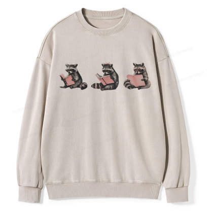 Pagewings Funny Raccoon Bookish Gift Unisex Washed Sweatshirt