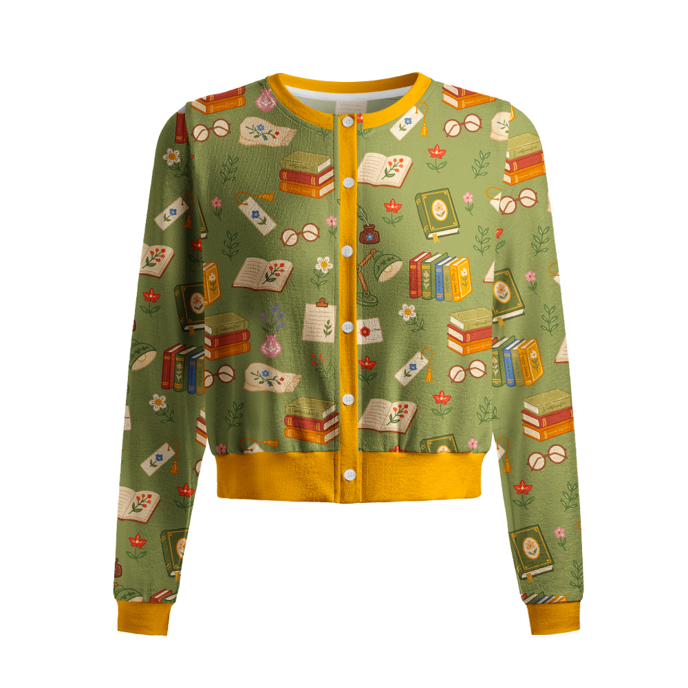Pagewings Book Lover Crew Neck Cardigan Sweaters