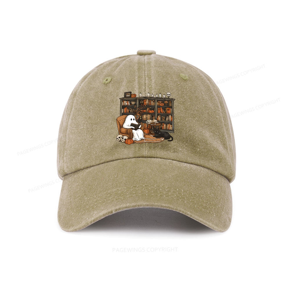Pagewings Halloween Ghost Reading Books Washed Cap