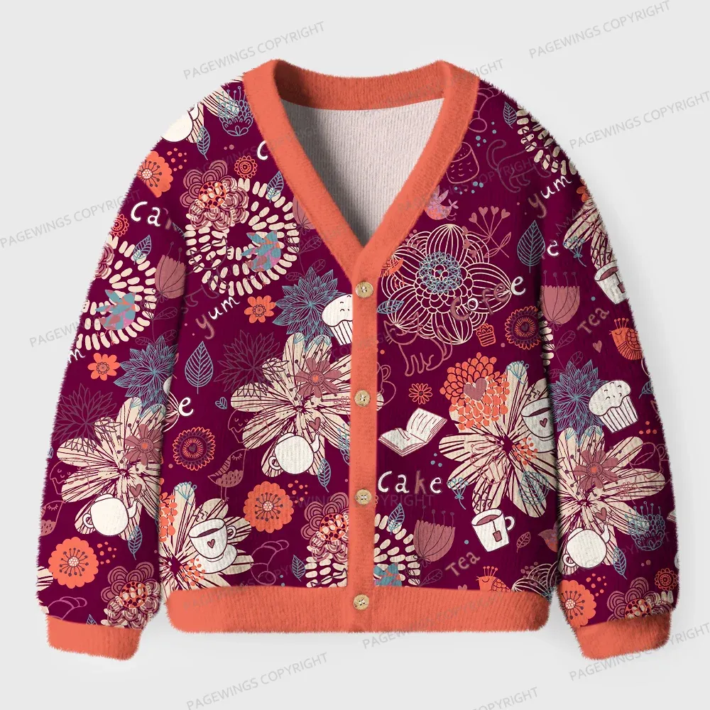 Pagewings Cakes And Books Unisex Ugly Cardigan Sweaters