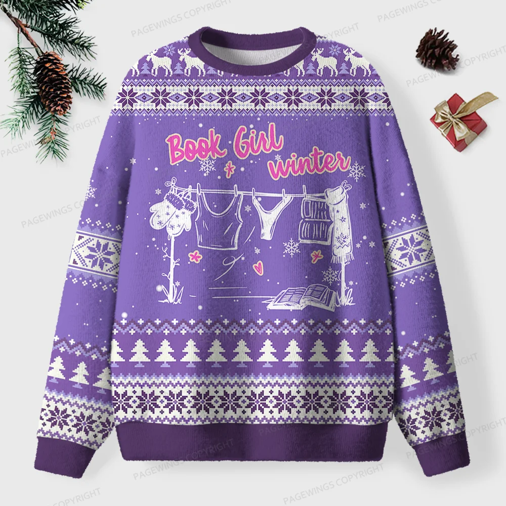 Pagewings Book Girl Winter Unisex Ugly Knit Sweatshirt