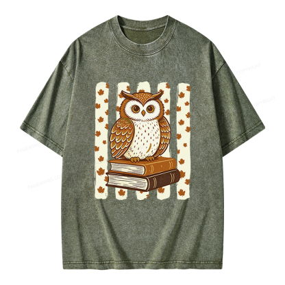 Pagewings Owl Bookworm Unisex Washed T-shirt