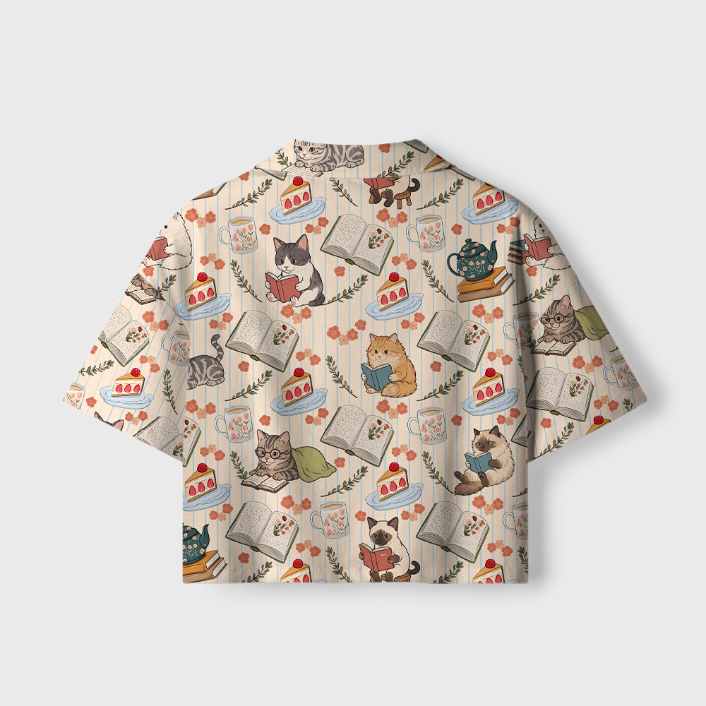 Pagewings Reading Cat Women's Camp Shirt