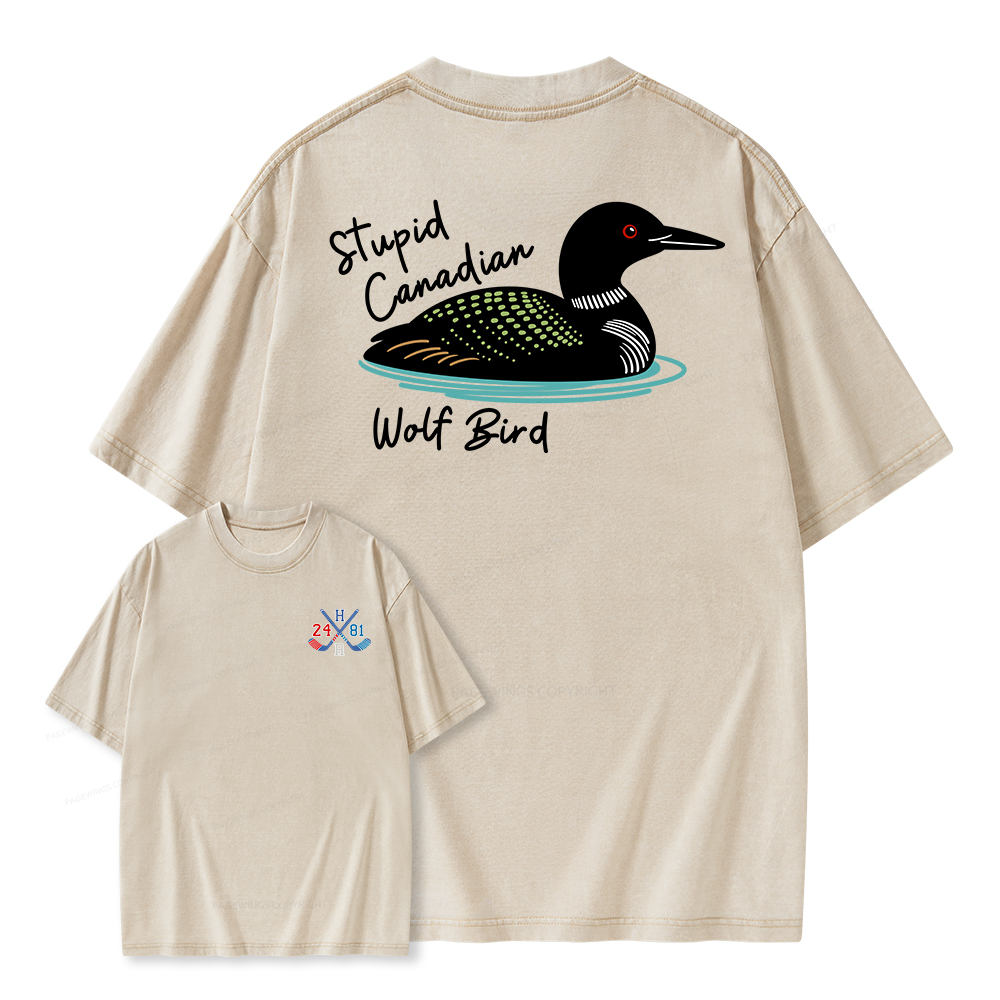 Pagewings Stupid Canadian Wolf Bird Unisex Washed T-shirt