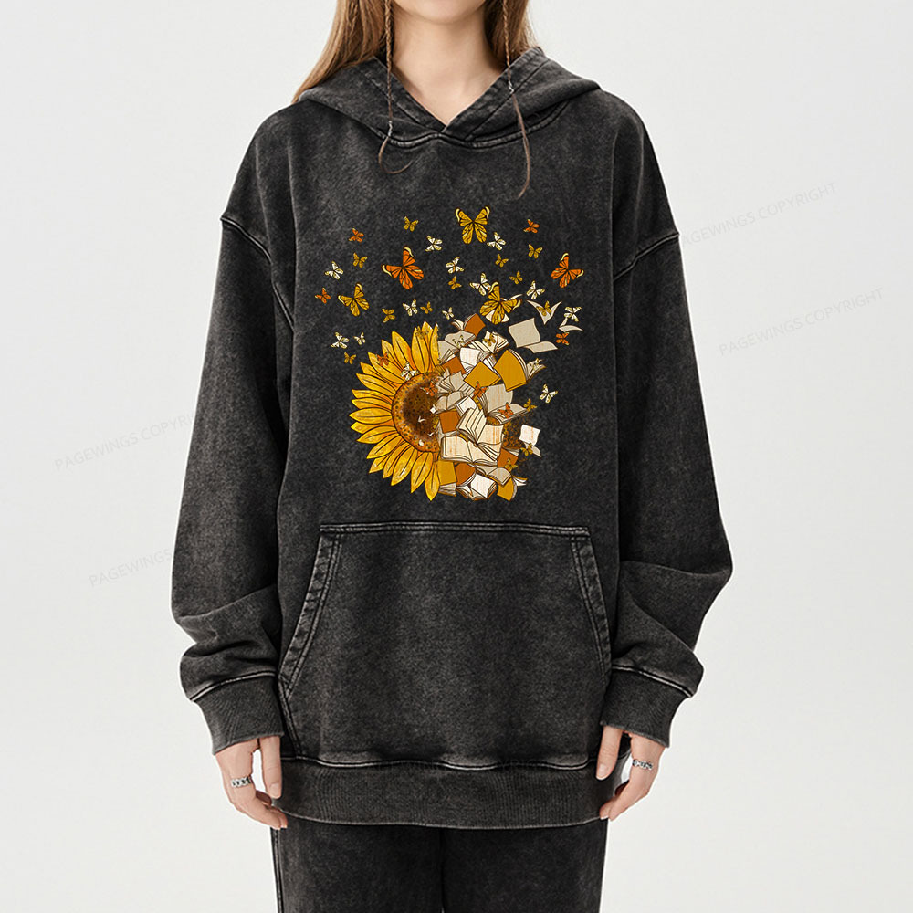 Pagewing Sunflower And Book Harmony Unisex Washed Hoodie