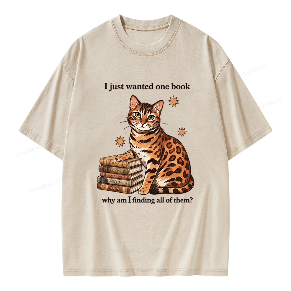 Pagewings Funny Cat Bookish Unisex Washed T-shirt