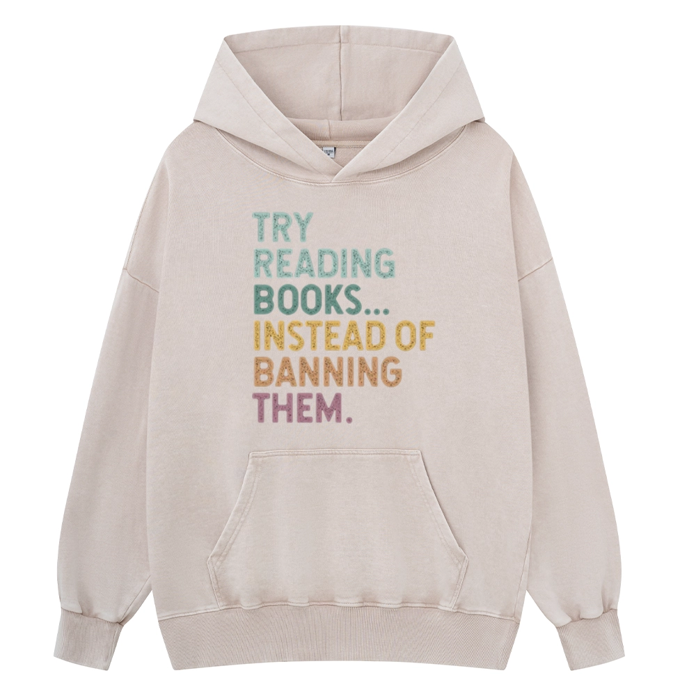 Pagewings Try Reading Books Unisex Washed Hoodie