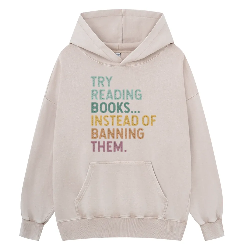 Pagewings Try Reading Books Unisex Washed Hoodie