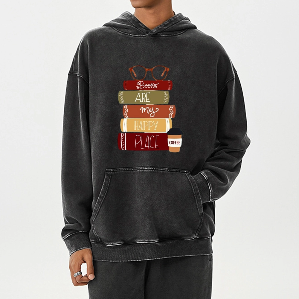 Pagewings Books are My Happy Place Unisex Washed Hoodie