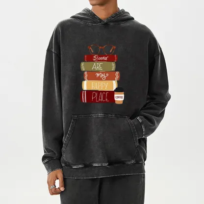 Pagewings Books are My Happy Place Unisex Washed Hoodie