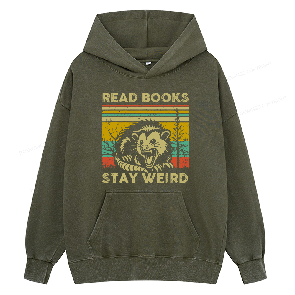 Pagewings  Read Books Stay Weird Unisex Washed Hoodie
