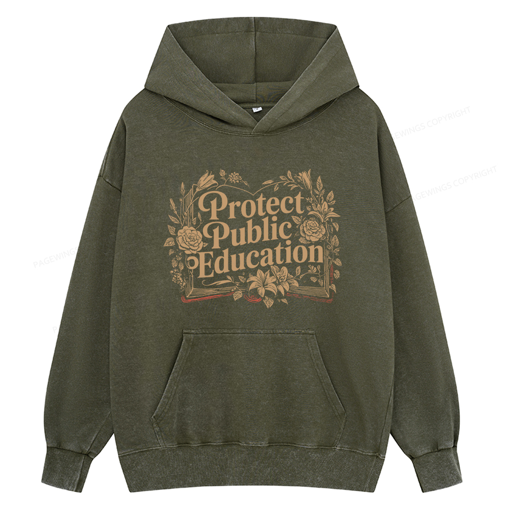Pagewings Protect Public Education Unisex Washed Hoodie