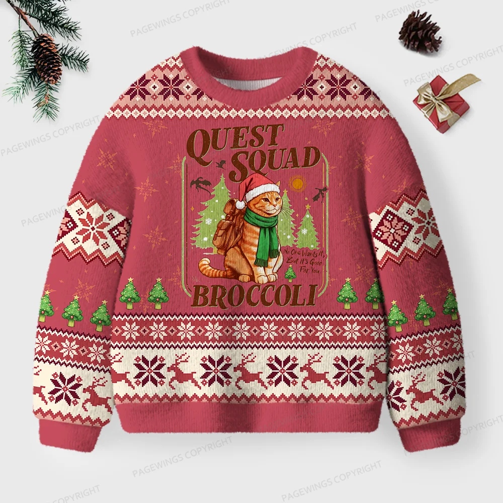 Pagewings Quest Squad Broccoli Unisex Ugly Knit Sweatshirt