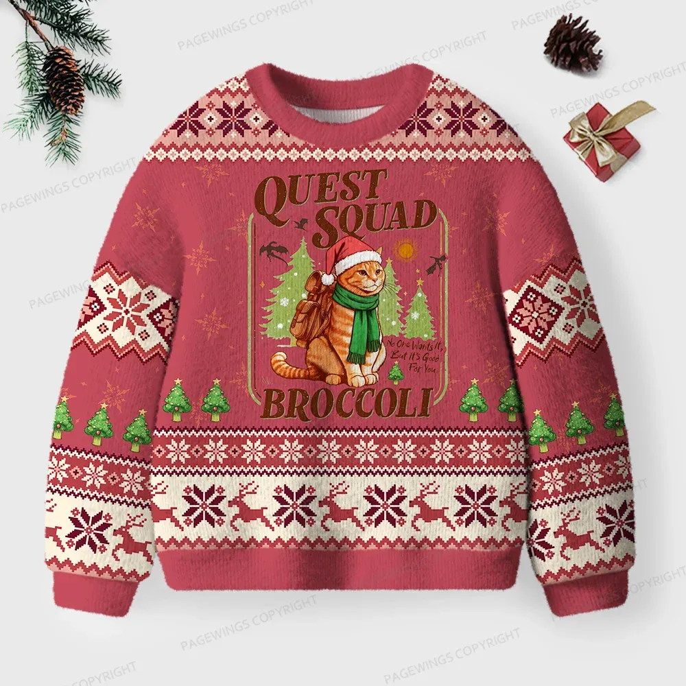 Pagewings Quest Squad Broccoli Unisex Ugly Knit Sweatshirt