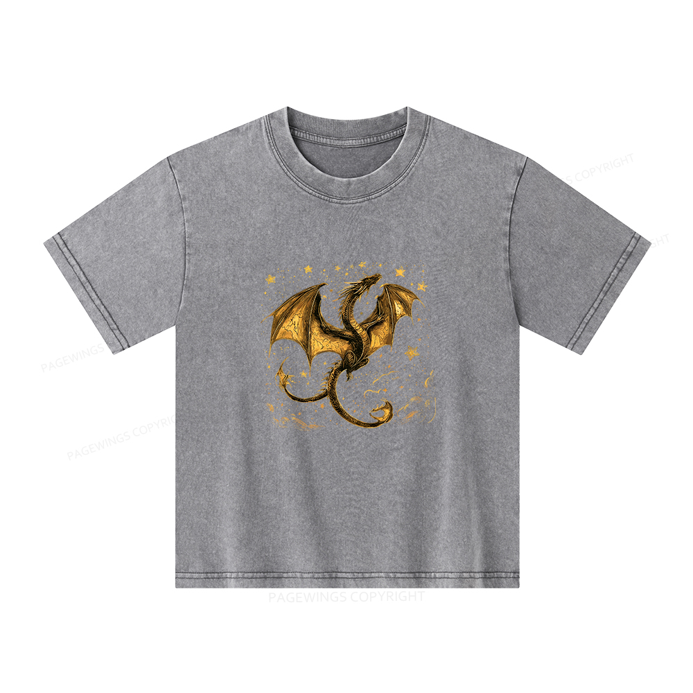 Pagewings Fantasy Dragon Unisex Kids Washed T-shirt