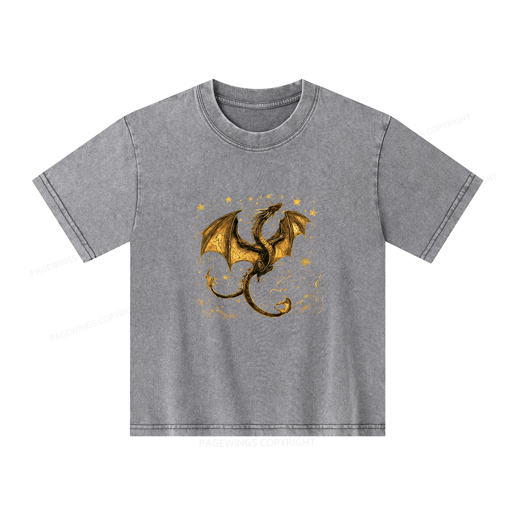 Pagewings Fantasy Dragon Unisex Kids Washed T-shirt