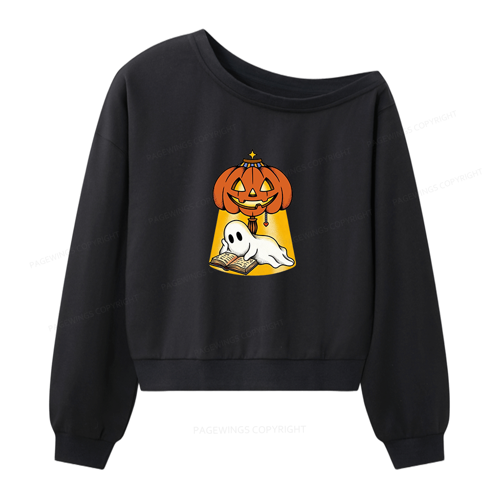 Pagewings Halloween Reader Women Off Shoulder Sweatshirt