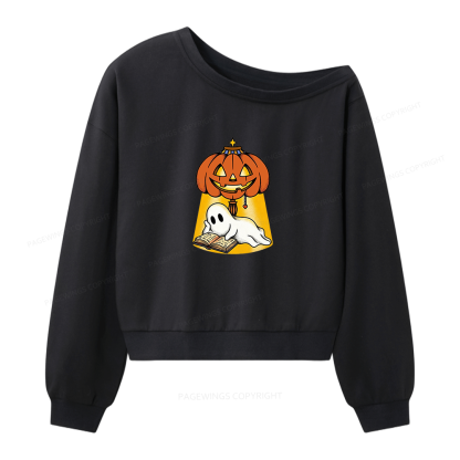 Pagewings Halloween Reader Women Off Shoulder Sweatshirt