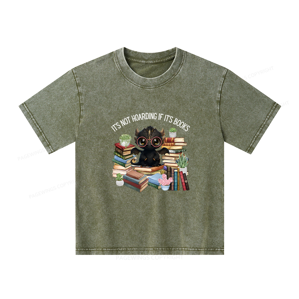 Pagewings Not Hoarding Books Cute Dragon Reading Unisex Kids Washed T-shirt