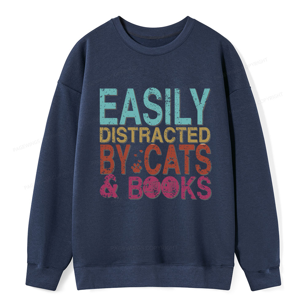 Pagewings Easily Distracted By Cats And Books Unisex Classic Sweatshirt