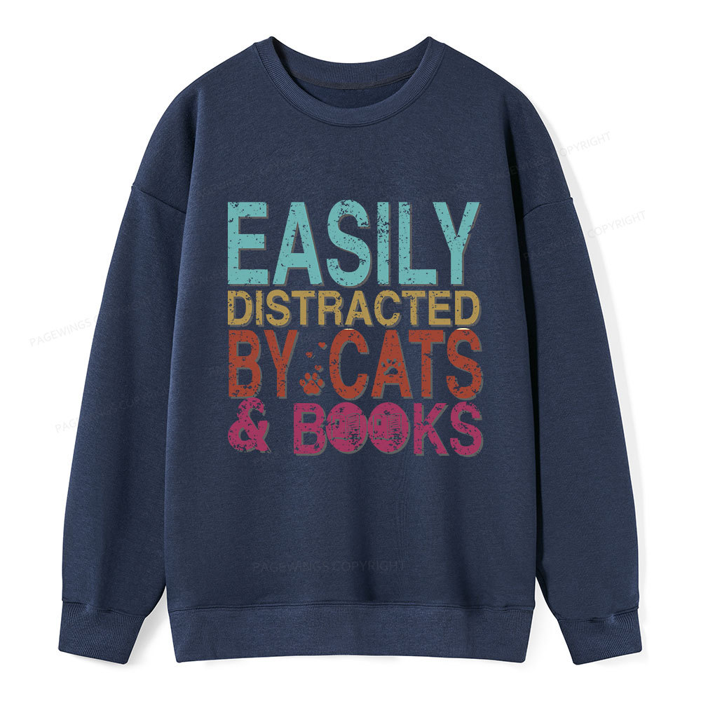 Pagewings Easily Distracted By Cats And Books Unisex Classic Sweatshirt