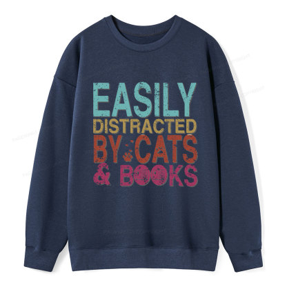 Pagewings Easily Distracted By Cats And Books Unisex Classic Sweatshirt
