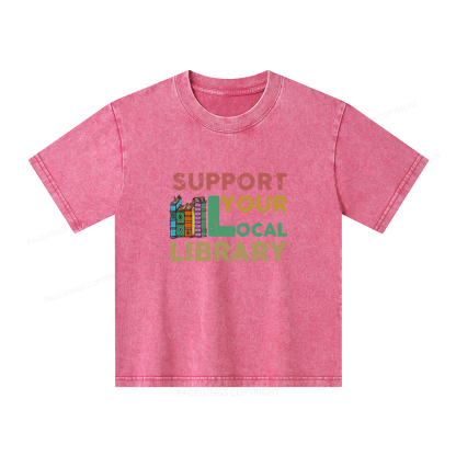 Pagewings Support Your Local Library Unisex Kids Washed T-shirt