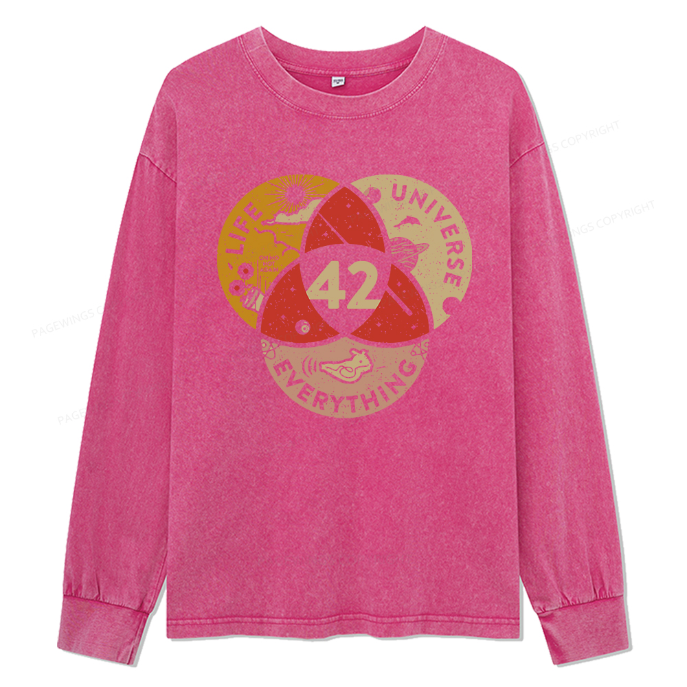 Pagewings 42 The Answer To Life The Universe And Everything Unisex Washed Long Sleeve T-shirt