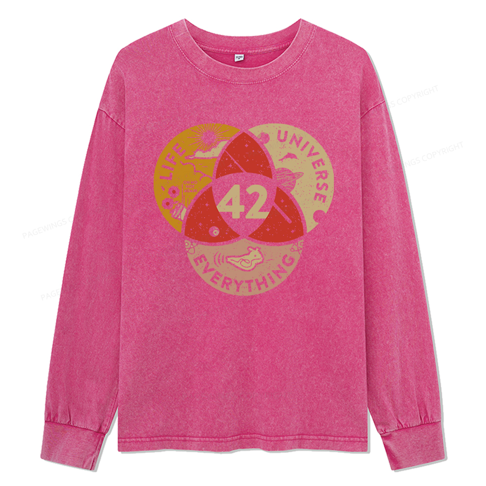 Pagewings 42 The Answer To Life The Universe And Everything Unisex Washed Long Sleeve T-shirt