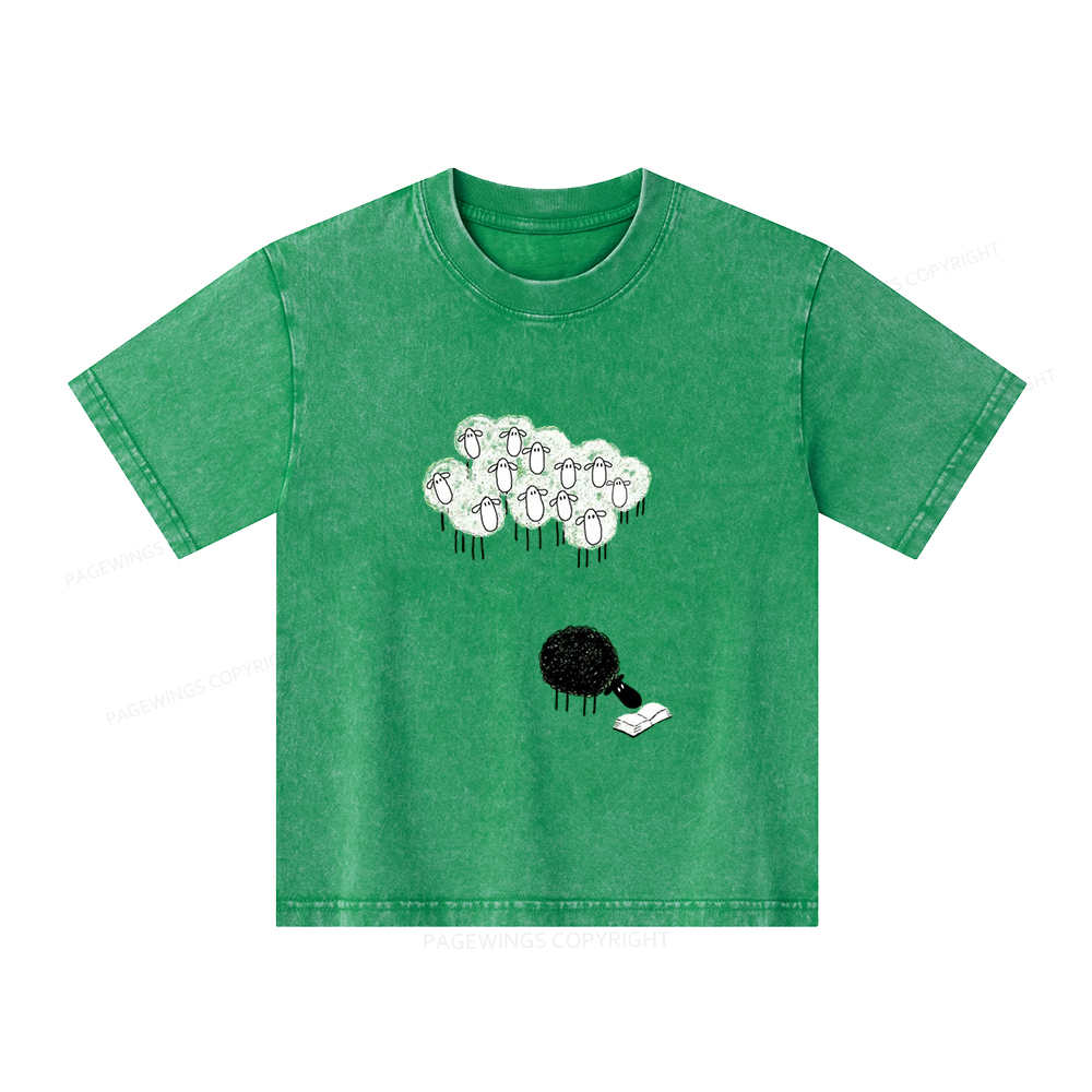Pagewings Reading Fluffy Flock Unisex Kids Washed T-shirt