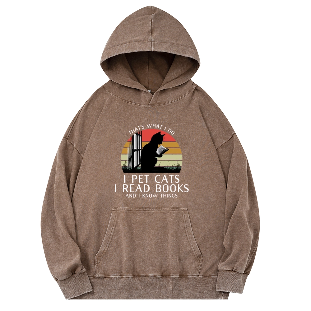 Pagewings Cat And Book Unisex Washed Hoodie