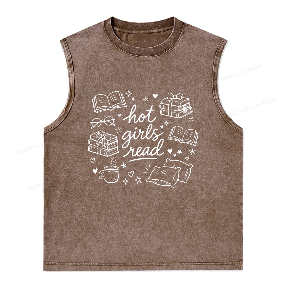 Pagewings Hot Girls Read Unisex Washed Tank Top