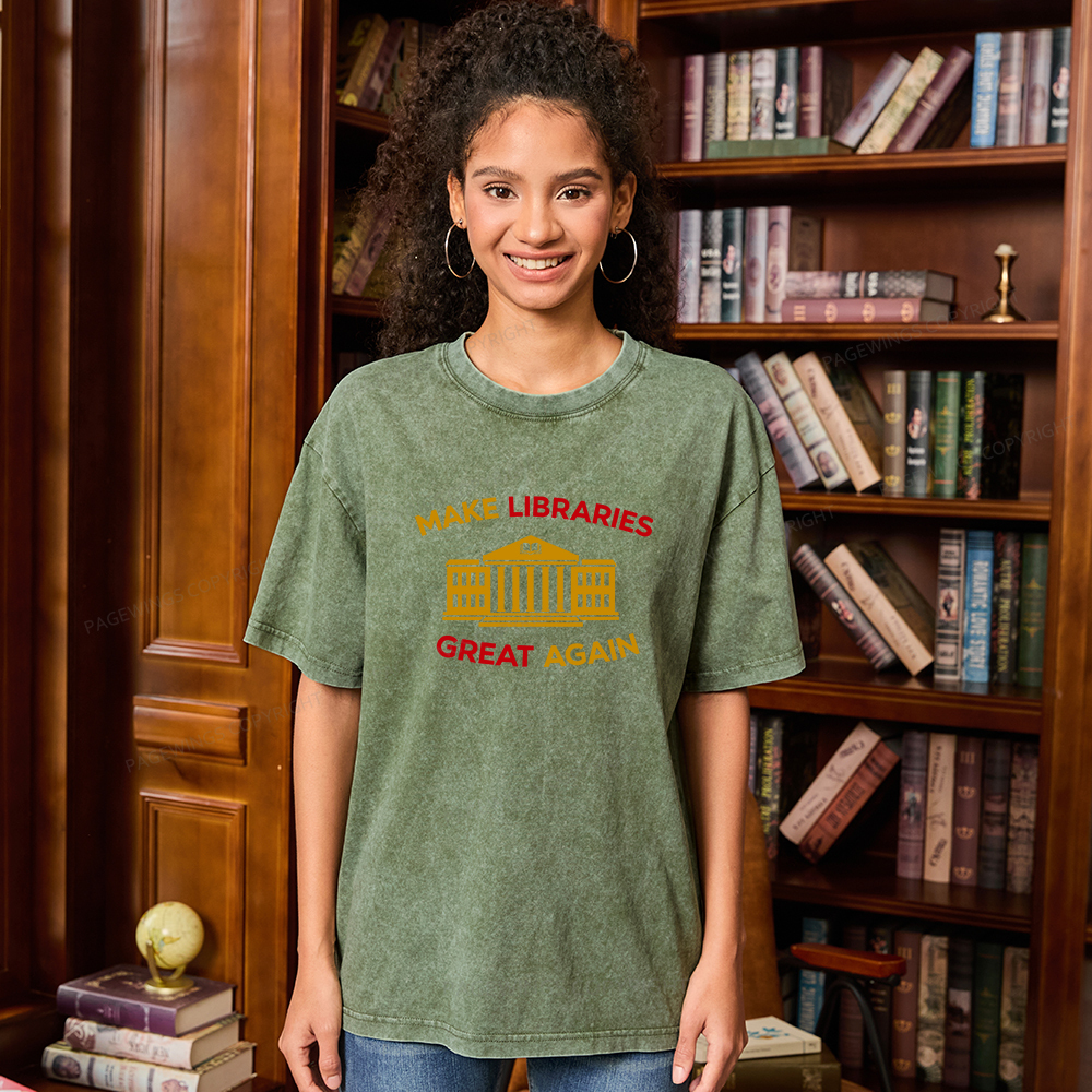 Pagewings Make Libraries Great Again Unisex Washed T-shirt