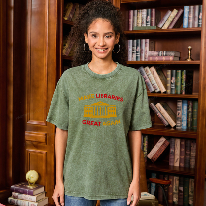 Pagewings Make Libraries Great Again Unisex Washed T-shirt