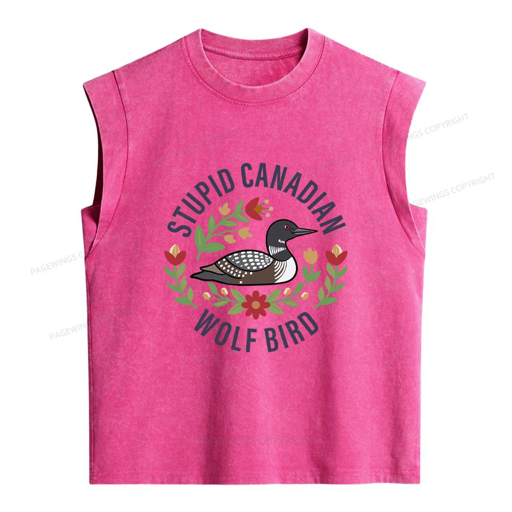 Pagewings Stupid Canadian Wolf Bird Women's Washed Tank Top