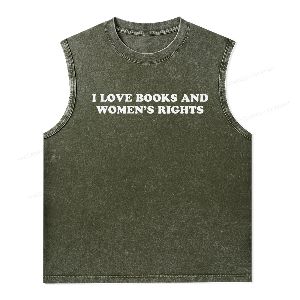Pagewings I Love Books And Women's Rights Unisex Washed Tank Top