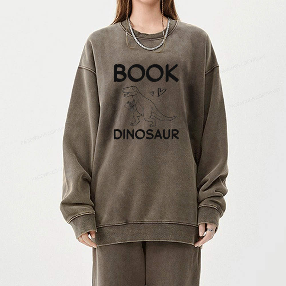 Pagewing Dinosaur Book Lover Unisex Washed Sweatshirt
