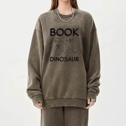 Pagewing Dinosaur Book Lover Unisex Washed Sweatshirt