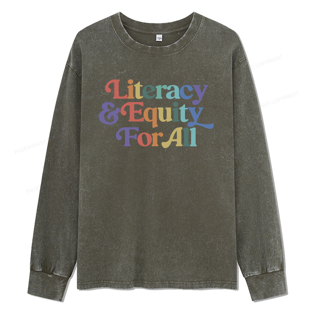 Pagewings Literacy & Equity For All Unisex Washed Long Sleeve T-shirt