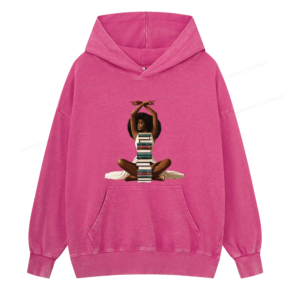 Pagewings Black Girl Reading Unisex Washed Hoodie