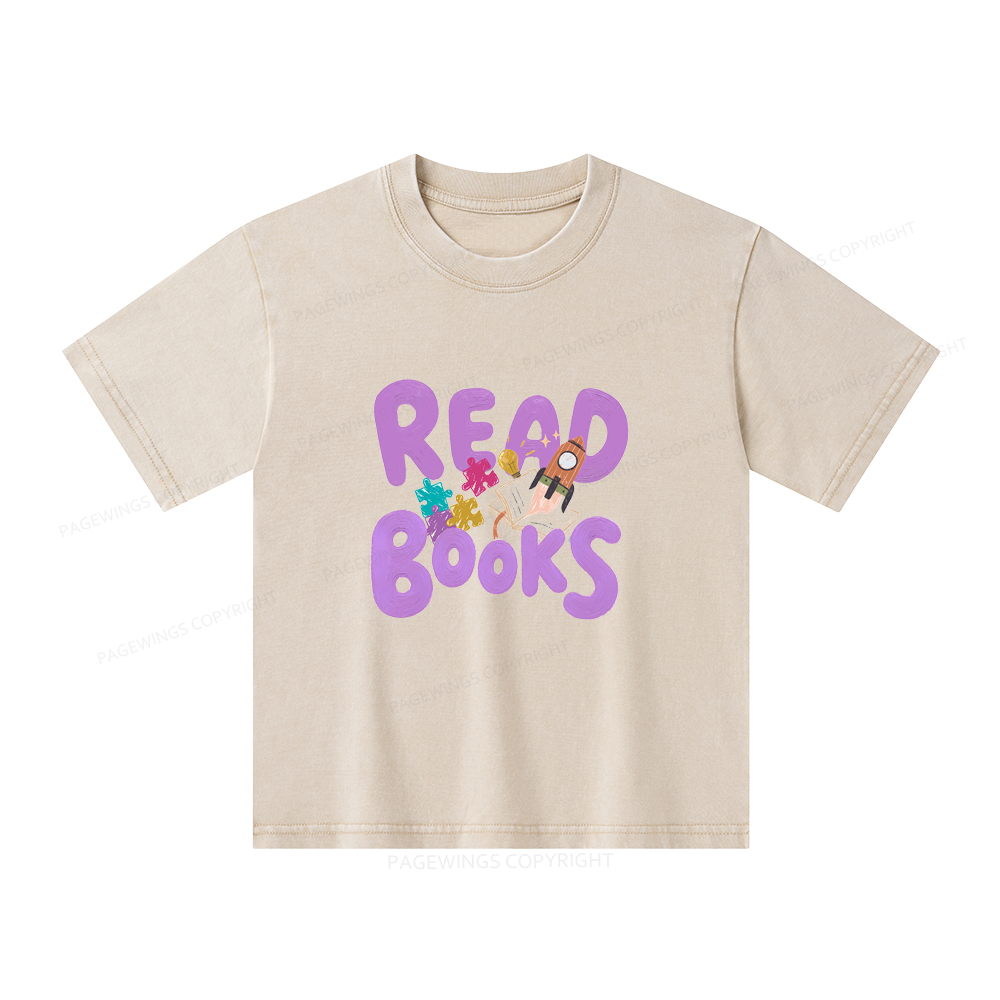 Pagewings Read Books Unisex Kids Washed T-shirt
